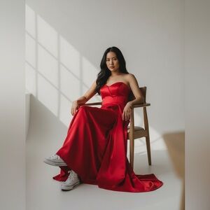 Nardos Design Red Strapless‎ Evening Gown